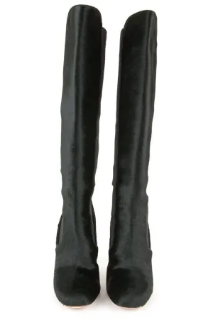 Alaa 38 Dark Green Pony Hair Knee High Boots