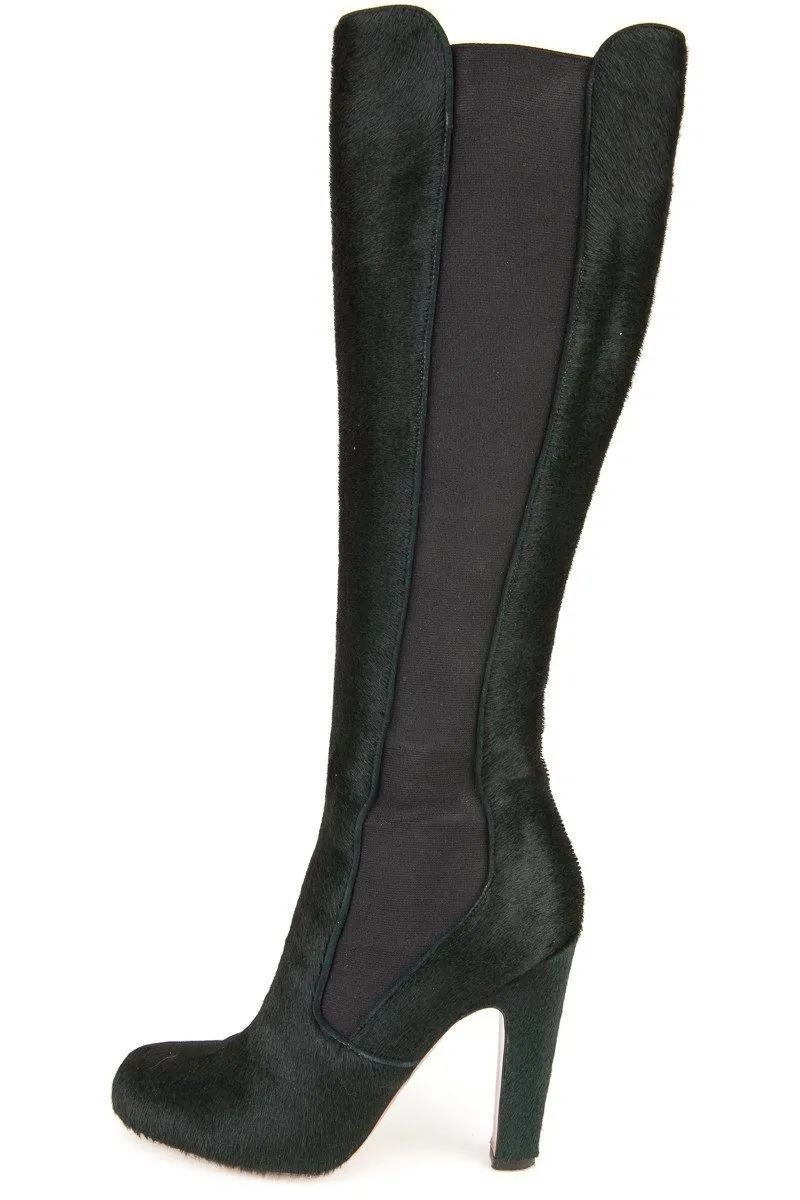 Alaa 38 Dark Green Pony Hair Knee High Boots