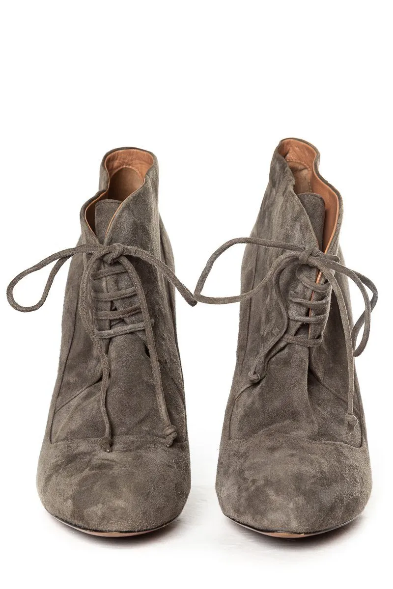 Alaa Grey Suede Lace-Up Ankle Boots 38