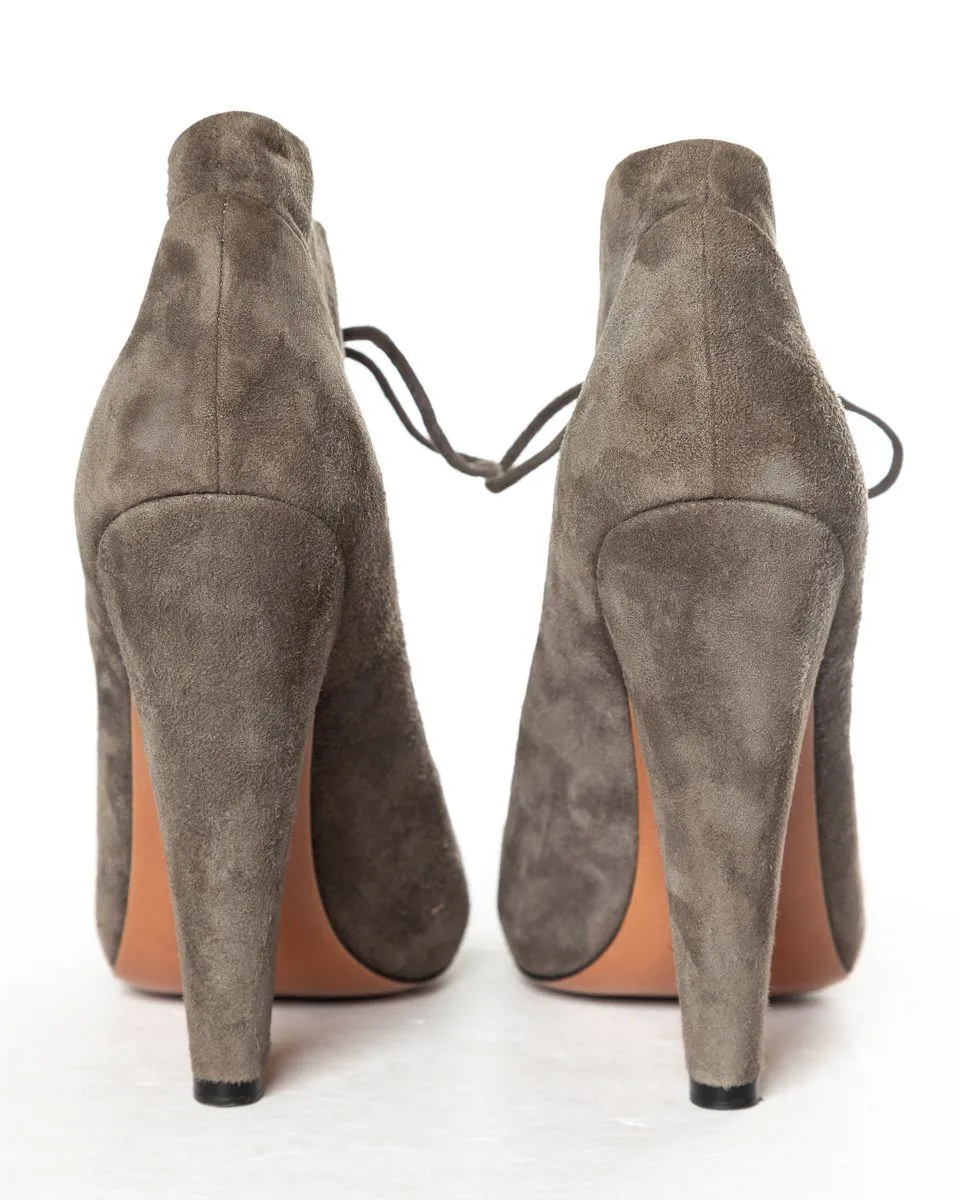 Alaa Grey Suede Lace-Up Ankle Boots 38