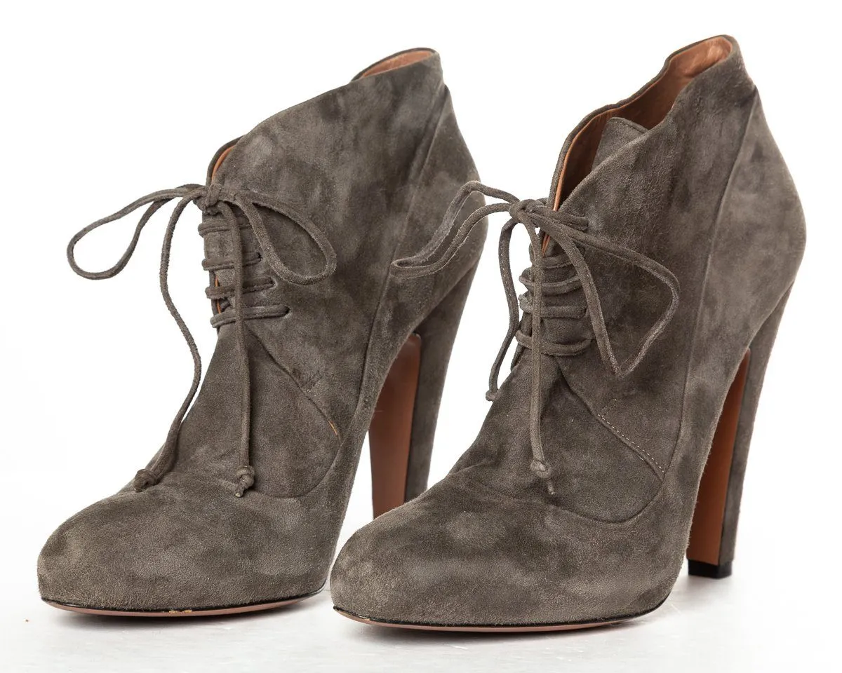 Alaa Grey Suede Lace-Up Ankle Boots 38