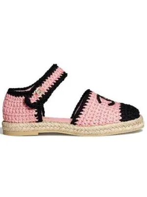 Ankle Strap Crochet Espadrille Sandals Pink Chanel