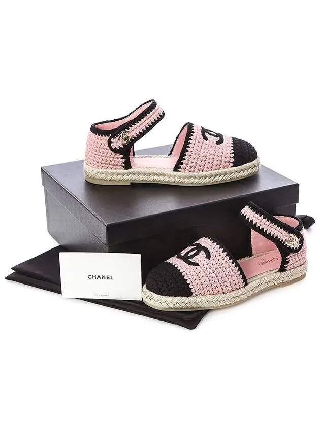 Ankle Strap Crochet Espadrille Sandals Pink Chanel