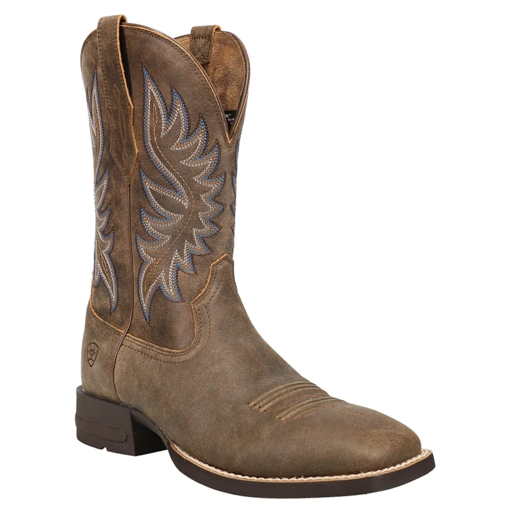Brander Embroidered Square Toe Pull On Cowboy Boots