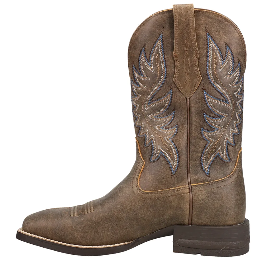 Brander Embroidered Square Toe Pull On Cowboy Boots
