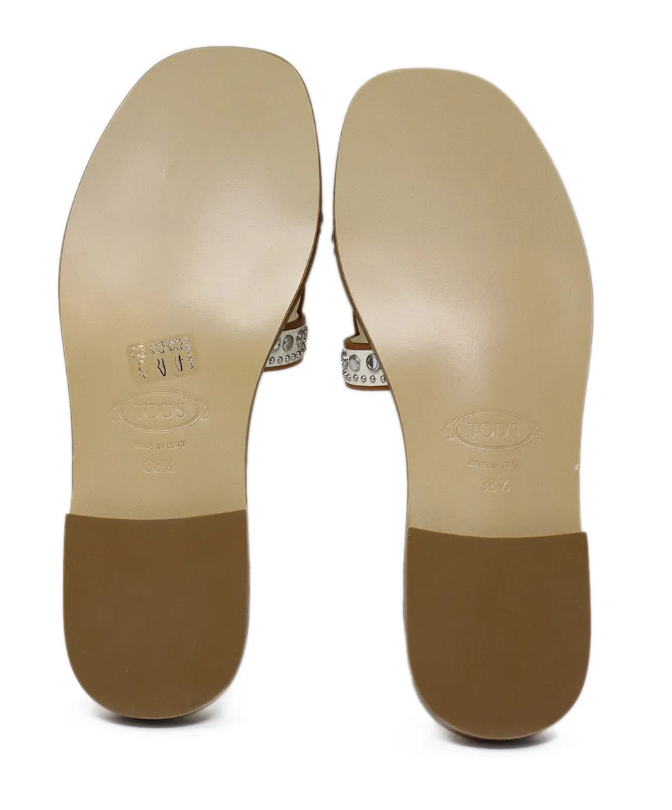 Tod's Bone Leather & Silver Grommet Sandals sz 8.5