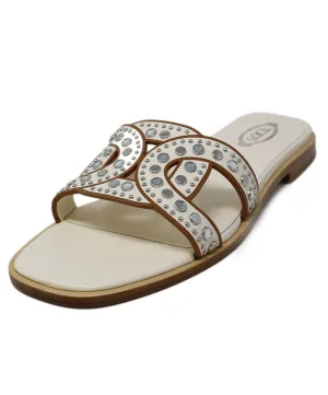 Tod's Bone Leather & Silver Grommet Sandals sz 8.5